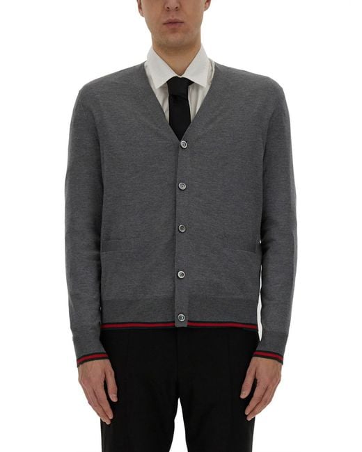 Gucci Gray Cardigan Web Pattern Wool Jumpers for men