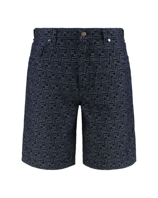 Fendi Blue Bermuda Shorts, Cotton for men
