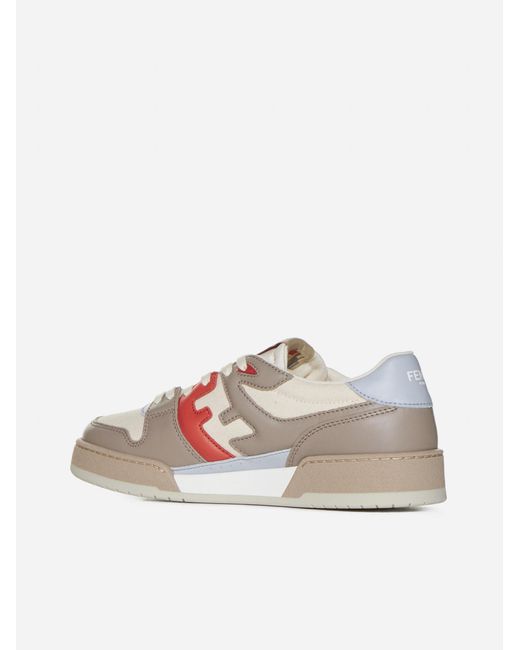 Fendi White Match Leather And Fabric Sneakers