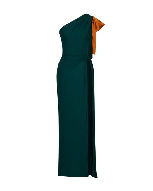 Saint Laurent Green Emerald Silk Crepe Muslin One-Shoulder Maxi Dress