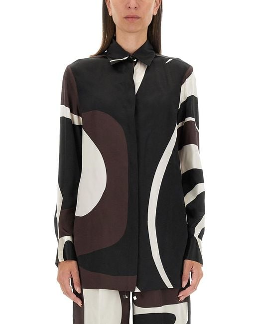 Kiton Black Printed Shirt Silk