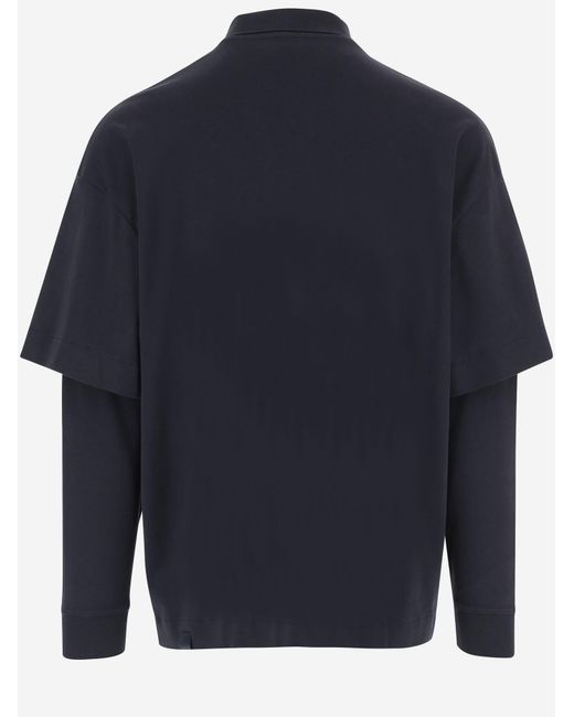 DARKPARK Blue Long-Sleeved Cotton Polo Shirt for men