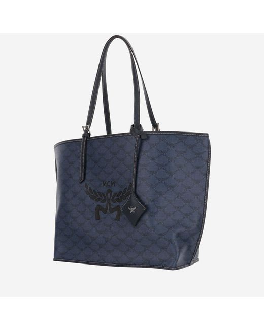 MCM Blue Logo Leather Shoulder Bag