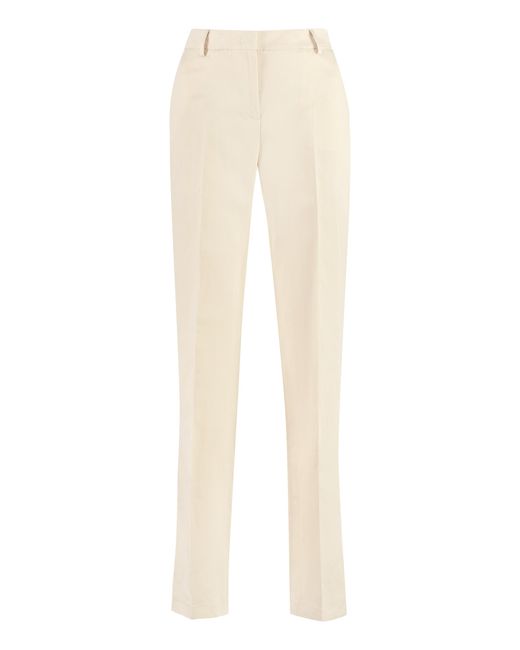 PT Torino White Ambra Cotton-Linen Straight Trousers