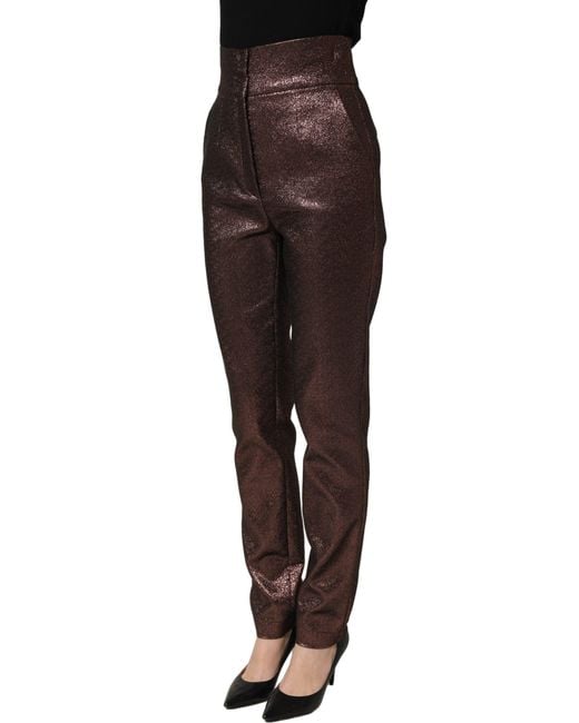 Dolce & Gabbana Metallic Brown High Waist Tapered Leg Pants