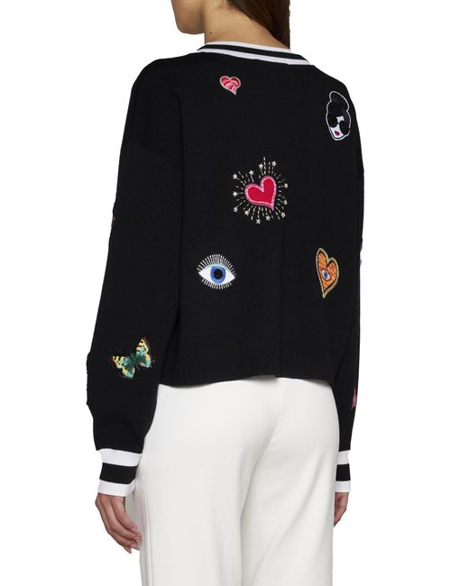 Alice + Olivia Black Gleeson Patches Wool Sweater