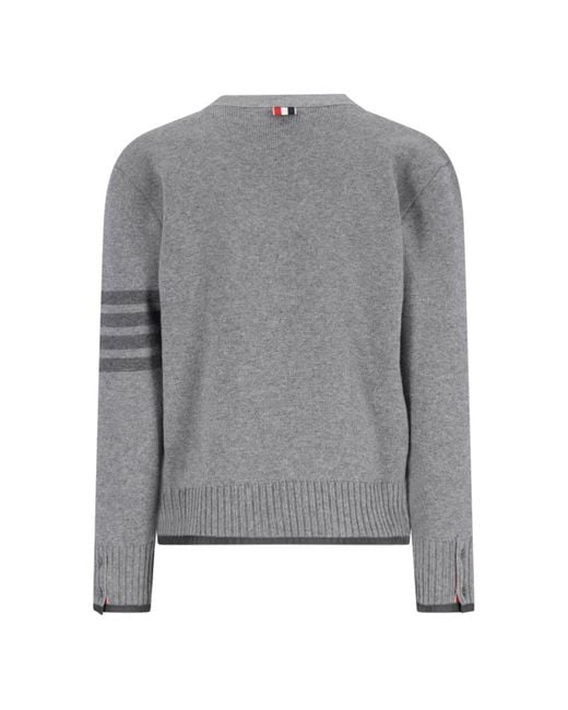 Thom Browne Gray Cardigan With V-Neckline And Signature Stripes for men