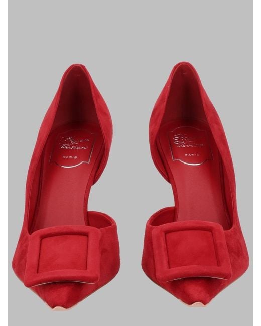 Roger Vivier Red Pumps Viv Ville Dorsay Leather Goat