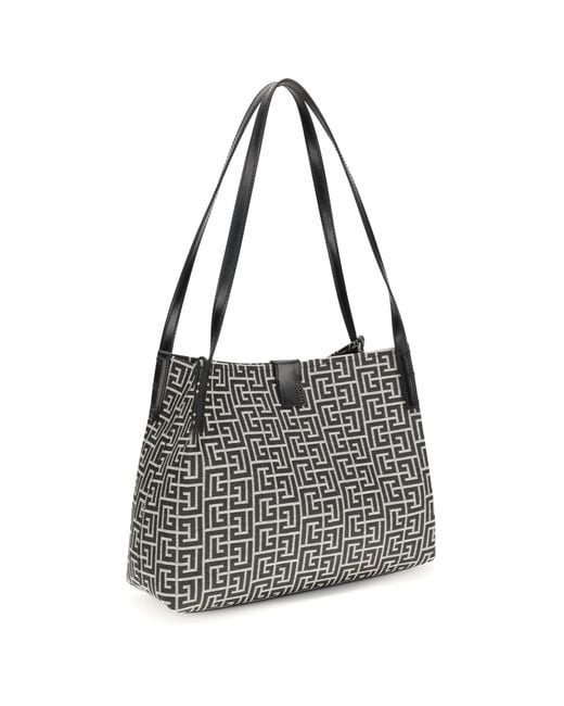 Balmain Black Jacquard And Leather Tote Bag Shoulder