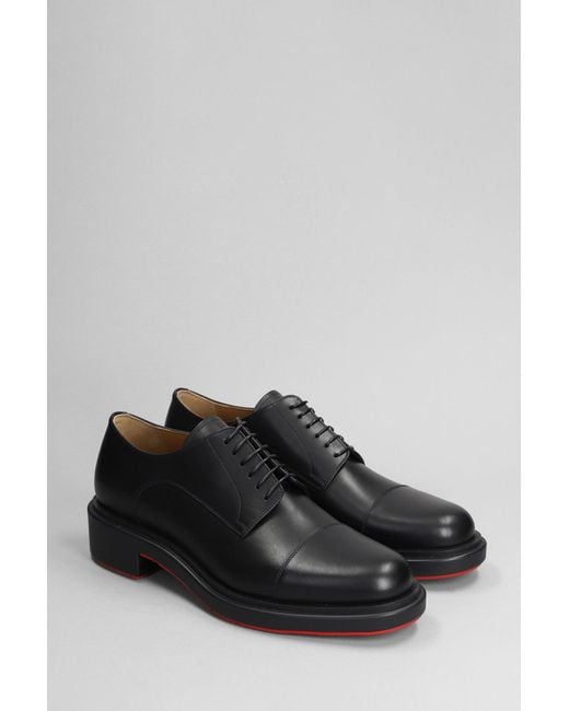 Christian Louboutin Gray Urbino Lace Up Shoes In Black Leather for men