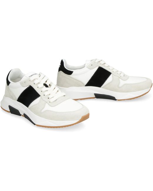 Tom Ford Black Leather And Fabric Low-top Sneakers for men
