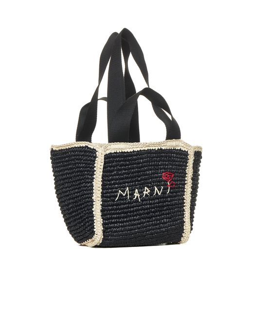 Marni Black Raffia Small Shopping Bag