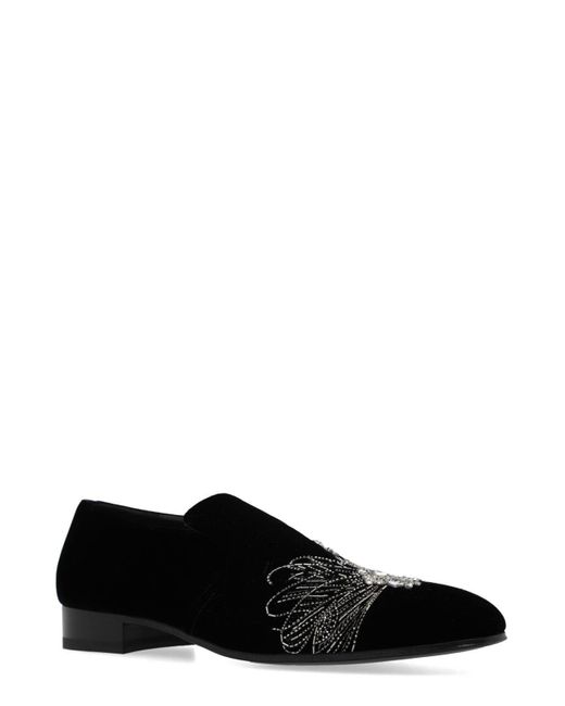 Alexander McQueen Black Dragonfly Embroidered Velvet Loafers for men