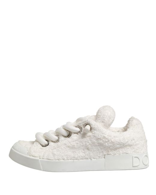 Dolce & Gabbana White Faux Shearling Low Top Sneakers Shoes for men