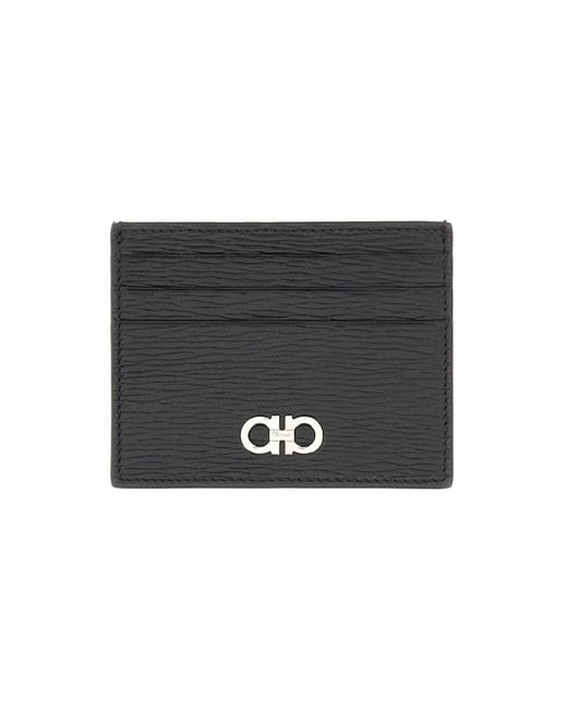 Ferragamo Black Leather Card Holder Calf Wallets & Purses for men