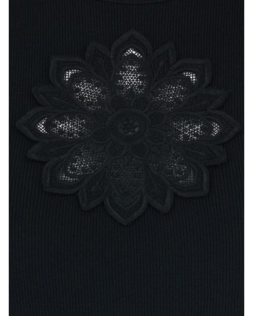 Twinset Black Sleeveless Top With Tone-On-Tone Floral Embroidery On The Front