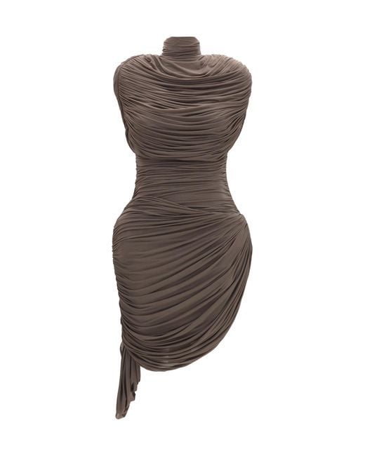 Magda Butrym Brown Draped High-Neck Dress Cupro; Elastane
