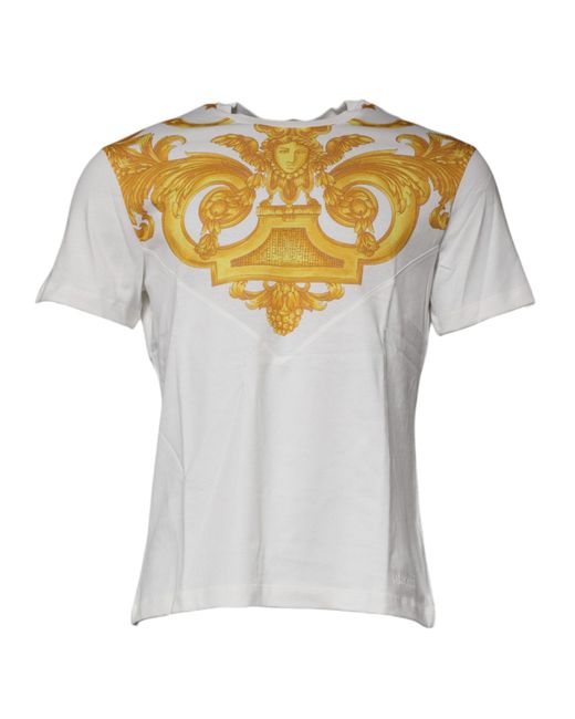 Versace White Medusa Print Cotton Crew Neck T for men