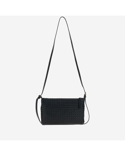 Bottega Veneta Black Shoulder Bag Mini Woven Leather Lambskin