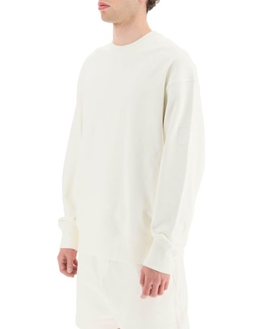 Y-3 White Crewneck Sweatshirt With Rubberized Logo Print On Sleeve