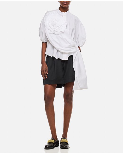 Simone Rocha White Cropped Puff Sleeve Shirt W/ Rose Sash