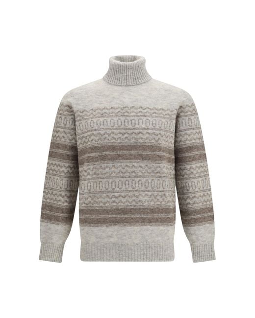 Brunello Cucinelli Gray Turtleneck Sweater Fair Isle for men