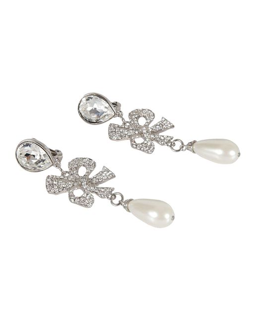 Alessandra Rich Metallic Diamond & Pearl Embellished Earrings