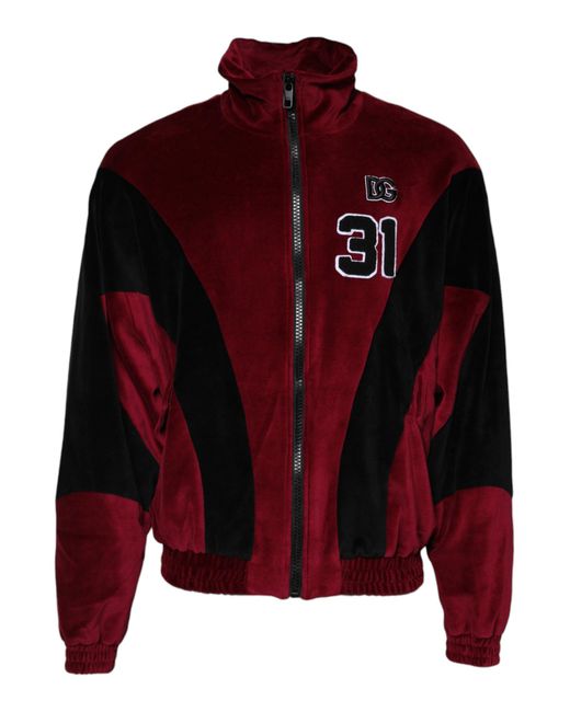 Dolce & Gabbana Red Cotton Logo Fullzip Bomber Jacket And Polyester Nylon Clothing for men