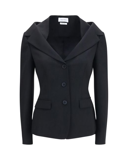 McQueen Blue Jacket Off-Shoulder Merino Wool
