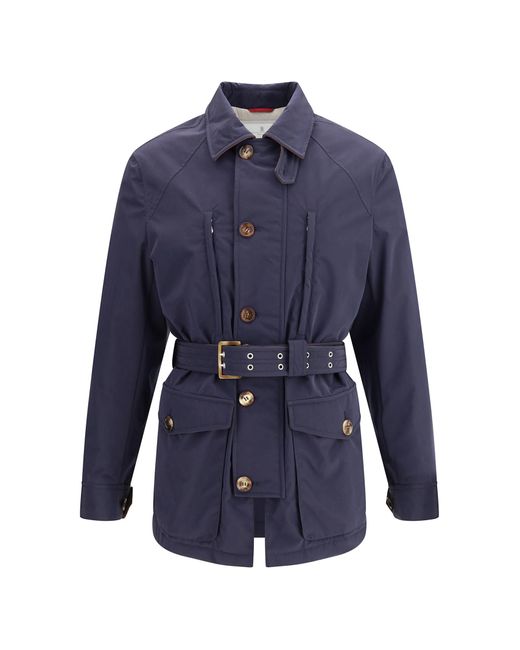 Brunello Cucinelli Blue Membraned Nylon Saharan Jacket for men