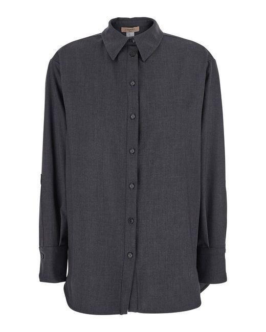 Twinset Gray Shirt With Classic Collar And Logo Plaque On The Rear