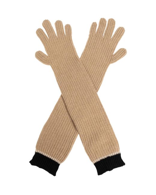 Moschino Natural Two-Tone Ribbed Long Gloves Accessories