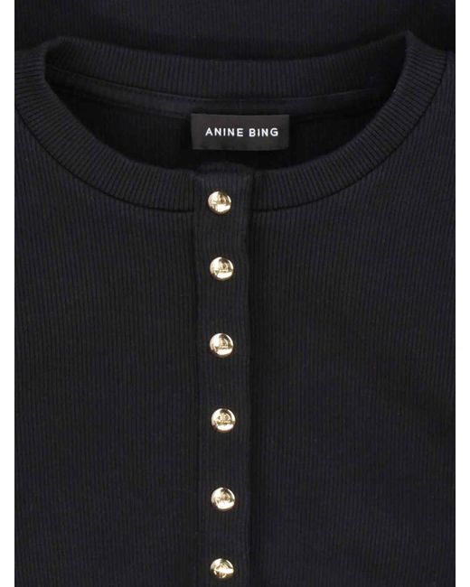Anine Bing Blue Ribbed Cotton Cardigan With Button Closure