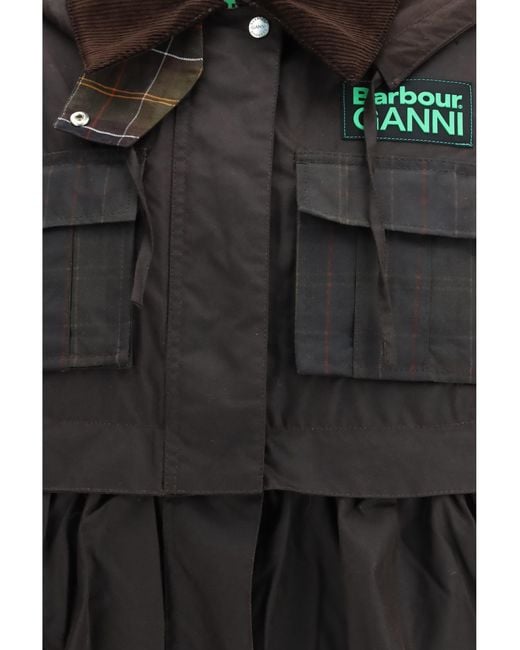 Barbour Black Waxed Peplum Jacket By X Ganni
