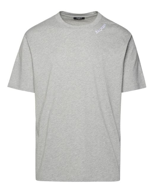 Balmain Gray Grey Cotton T-shirt for men