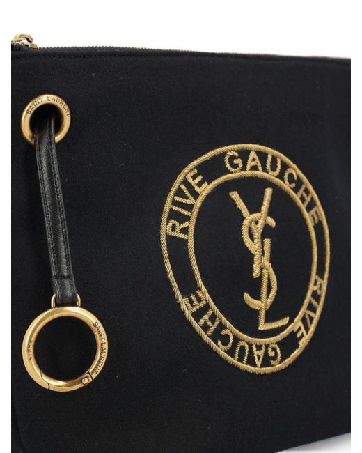 Saint Laurent Black Rive Gauche Embroidered Pouch for men