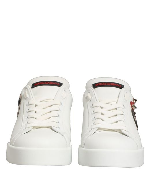 Dolce & Gabbana White Patch Calfskin Nappa Portofino Sneakers Shoes