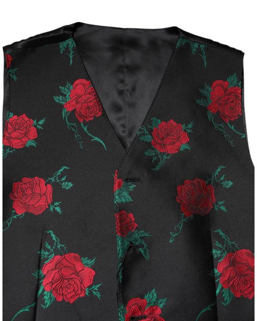 Dolce & Gabbana Black Floral Brocade Formal Waistcoat Vest for men