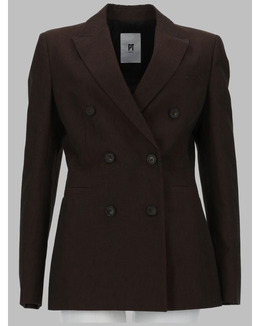 PT Torino Black Jacket Romy Linen-Cotton