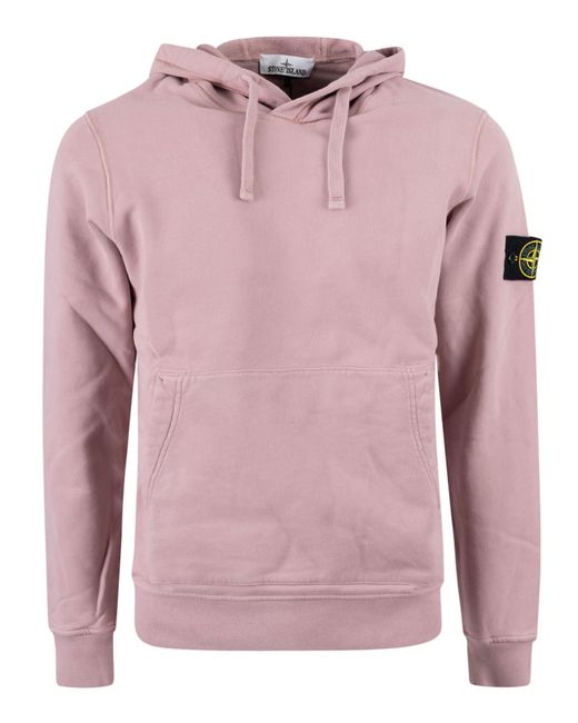 Stone Island Logo Patched Plain Hoodie in Pink for Men | Lyst UK