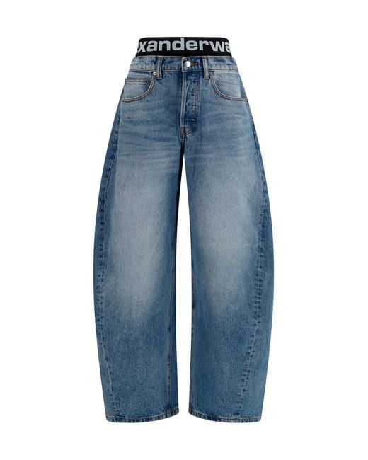 Alexander Wang Blue Layered Belt Logo-Waist Jeans Cotton