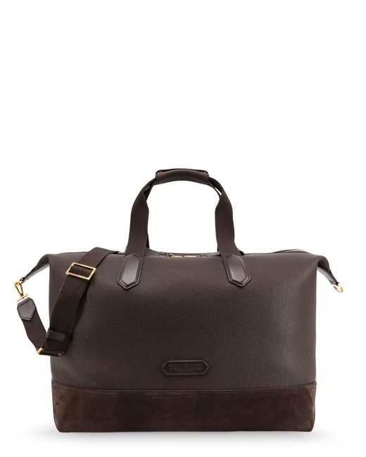 Tom Ford Brown Leather Travel Bag With Suede Inserts for men