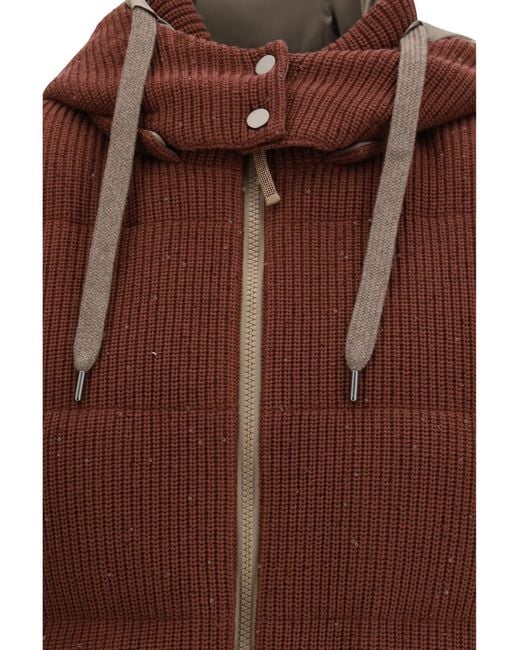 Brunello Cucinelli Brown Hooded Down Vest Cotton; Polyester Blazers & Vests