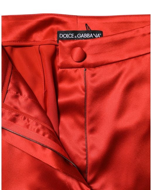 Dolce & Gabbana Red Satin High Waist Wide Leg Pants