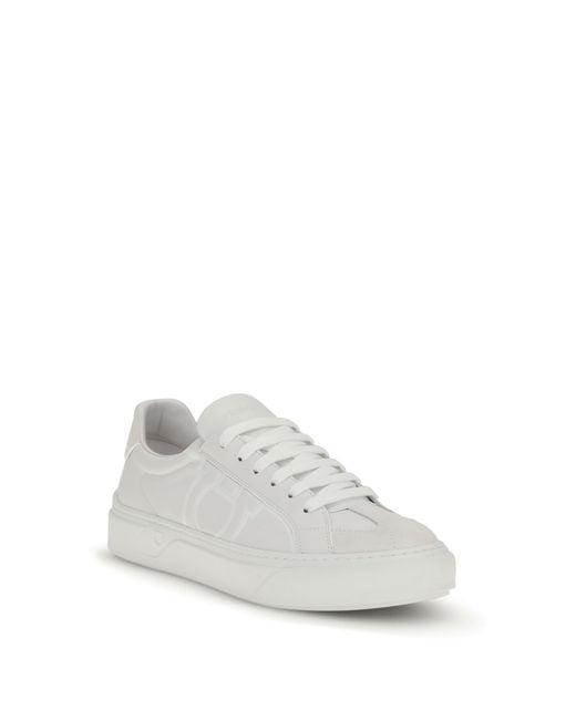Ferragamo White Gancini Sneakers for men