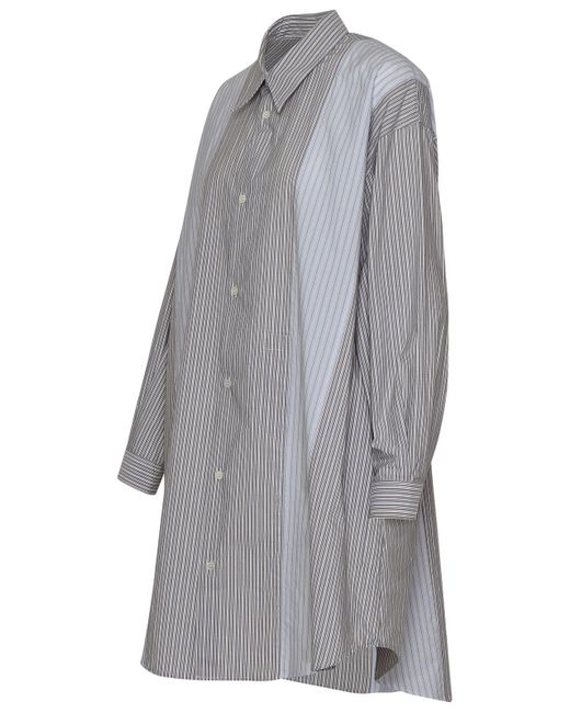 MM6 by Maison Martin Margiela Gray Panelled Pinstripe Buttoned Shirt Dress