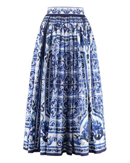 Dolce & Gabbana Printed Maxi Skirt in Blue | Lyst UK