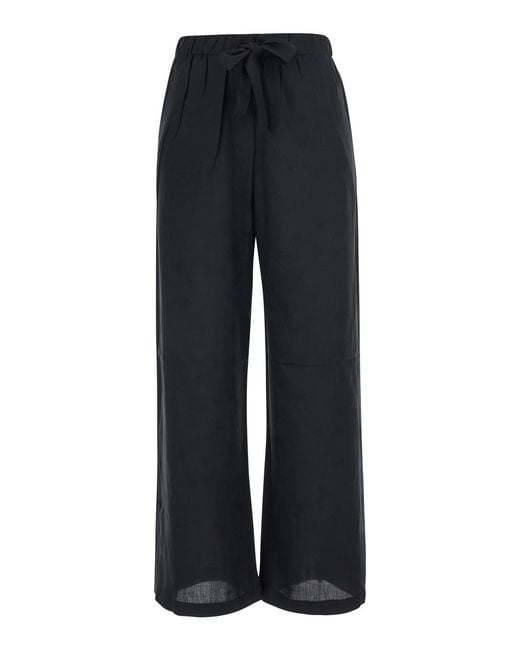 Totême Black Trousers Piped Silk