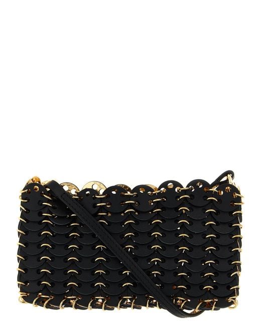 Rabanne Black 1969 Nano Flip Reversible Shoulder Strap Calf Leather Steel Brass Crossbody Bags