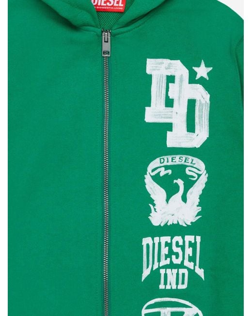 DIESEL Green Cotton Hoodie With Logo Cotton; Rib: Hoods & Sweatshirts for men